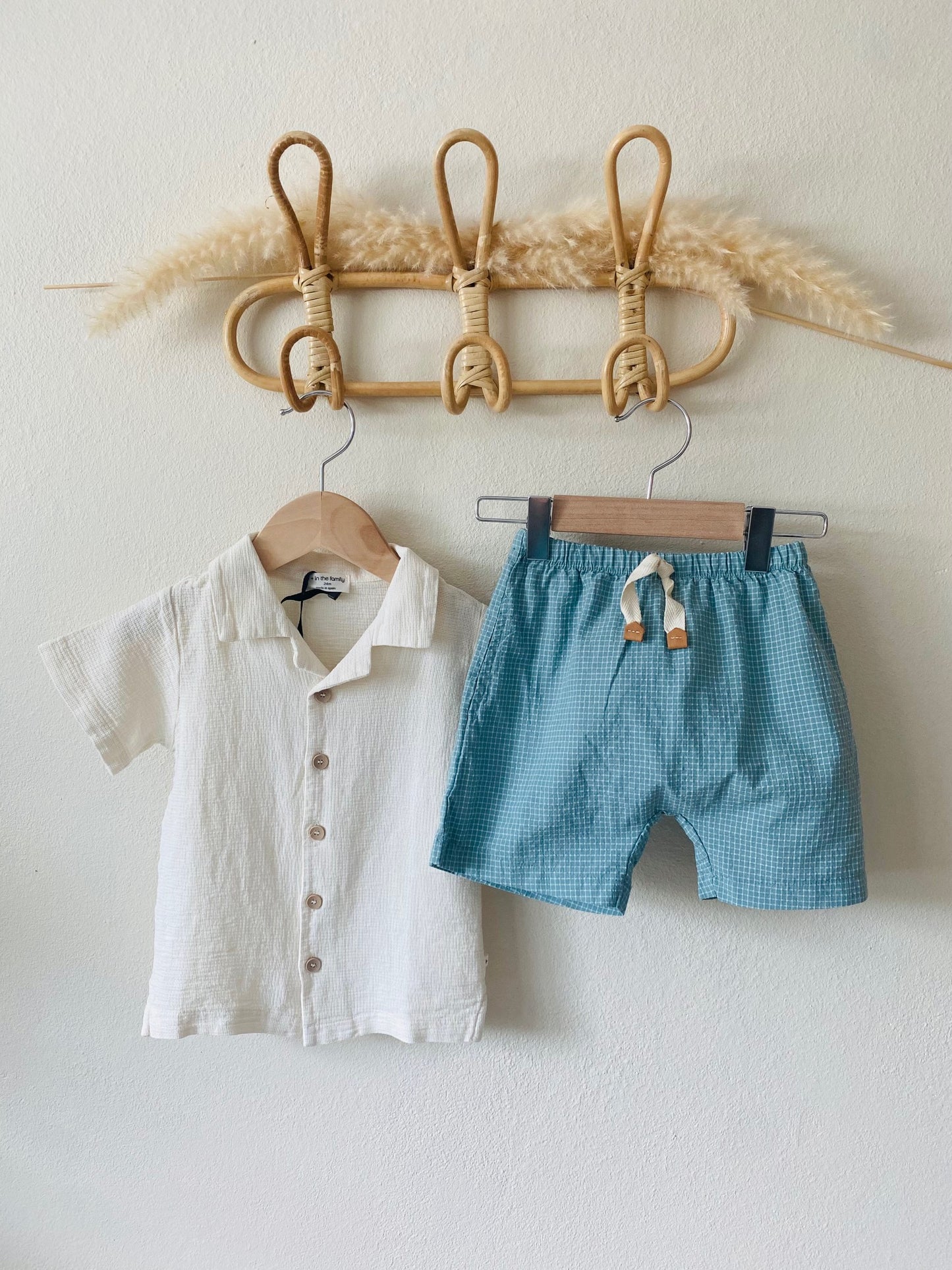 DAVID blue set: ivory shirt+ blue shorts