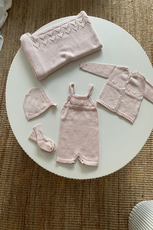 Monsul newborn pink set: romper+ jacket + blanket + hat+ booties